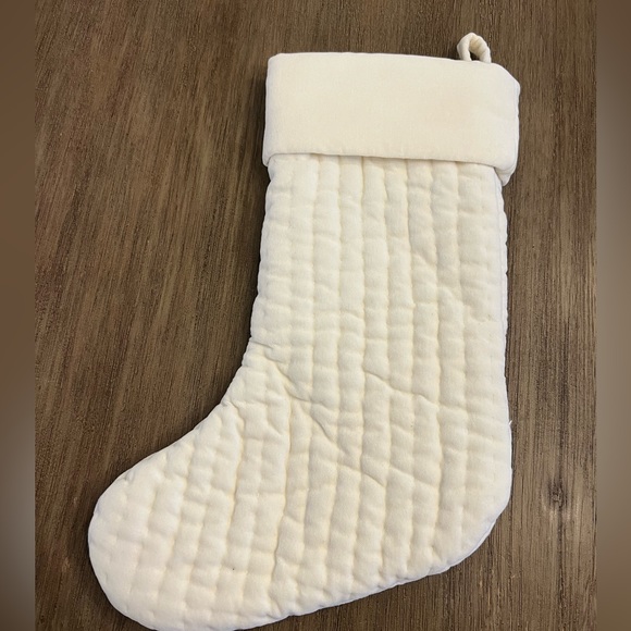 Pottery Barn Channel Quilted Velvet Stocking | Ivory | Small - Picture 2 of 6